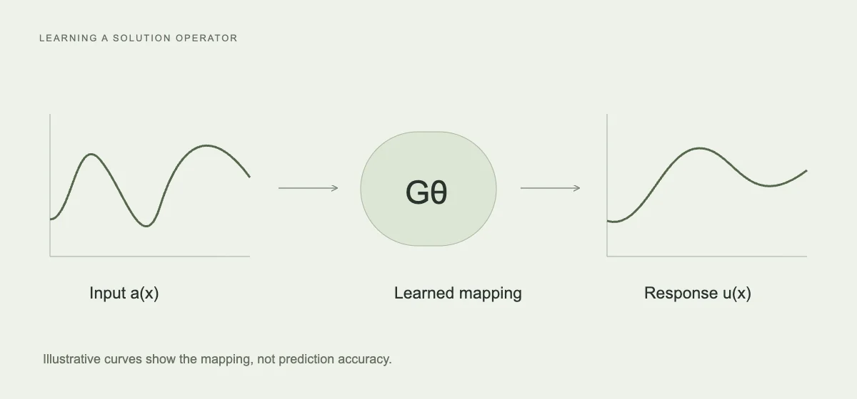 A conceptual learned mapping from input conditions to system responses; curves are not measured data