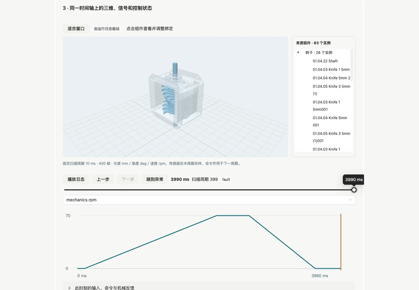 Public engineering model, curves and control states in MOTRA local software log replay